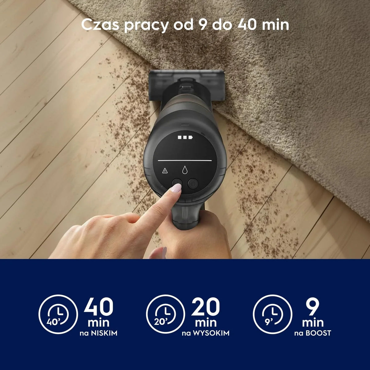 Electrolux Odkurzacz Bezprzewodowy Clean 600 EP61CB21OG, mocne ssanie, 103 000 RPM, czas pracy 40 minut, nasadka wielopowierzchniowa PowerPro, diody DustSpotter LED w nasadce, oceanicznej zieleni