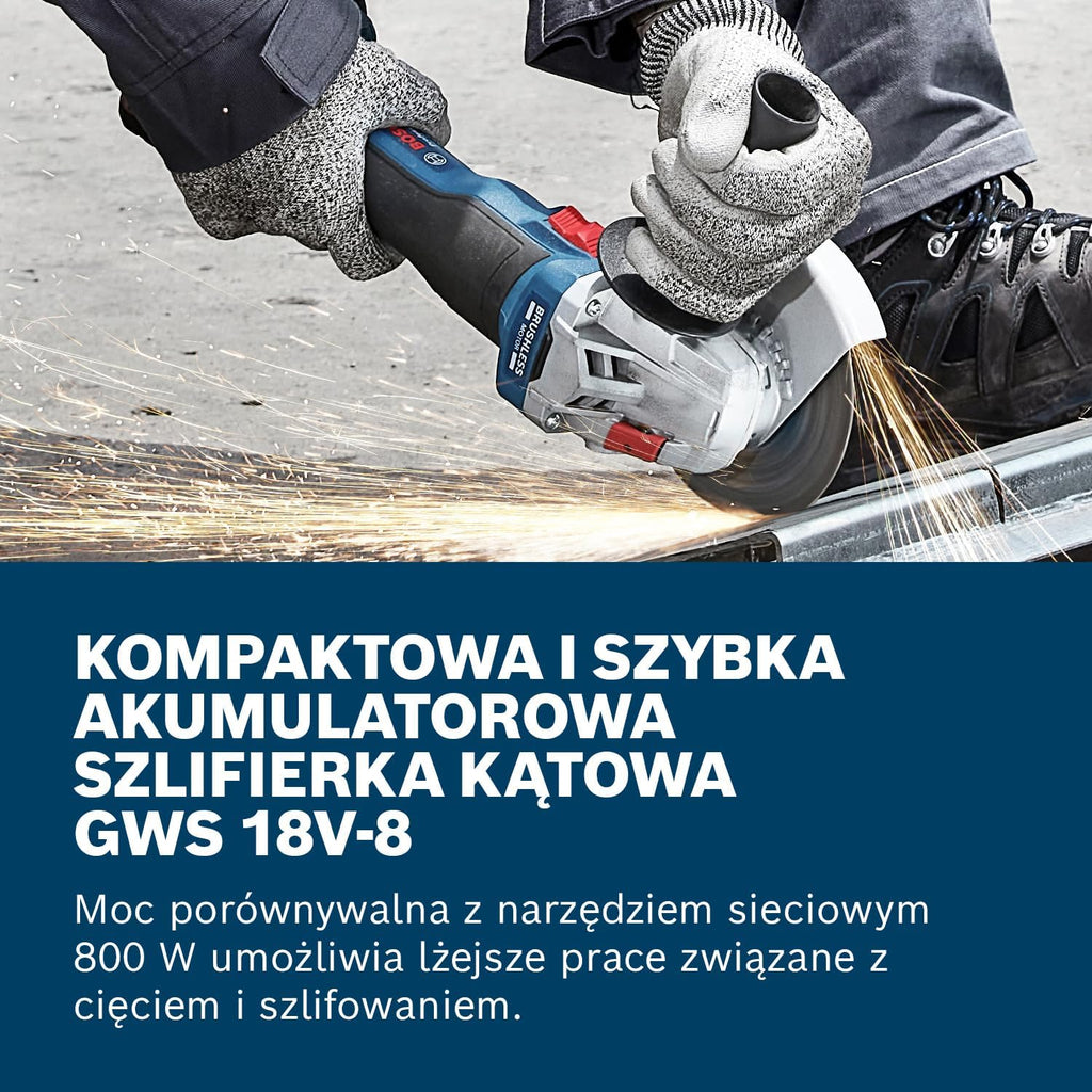 Bosch Professional 18 V firmy Bosch: akumulatorowa szlifierka kątowa GWS 18V-8 (Ø tarczy 125 mm, walizka L-BOXX)