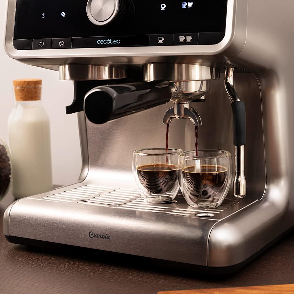 Cecotec Ekspres do kawy z podwójnym wyjściem Power Espresso 20 Barista Cream. 1550 W, 20 prętów, zbiornik na ziarna kawy 250g, młynek z 30 poziomami mielenia, termoblok, zbiornik na wodę 2.5 L