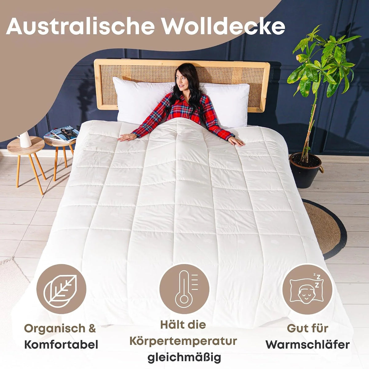 SLEEP COMFY Kołdra całoroczna 3 w 1, 100% australijska żywa wełna, przyjazna alergikom i lekka wełna, pikowana kołdra 135 x 200 cm, certyfikat Oeko-TEX