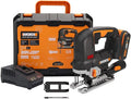 WORX Nitro WX542 akumulatorowa wyrzynarka wahadłowa 20 V, silnik bezszczotkowy, profesjonalna wyrzynarka z adapterem ssącym, idealna również do cięcia ukośnego, kompatybilna z PowerShare, z