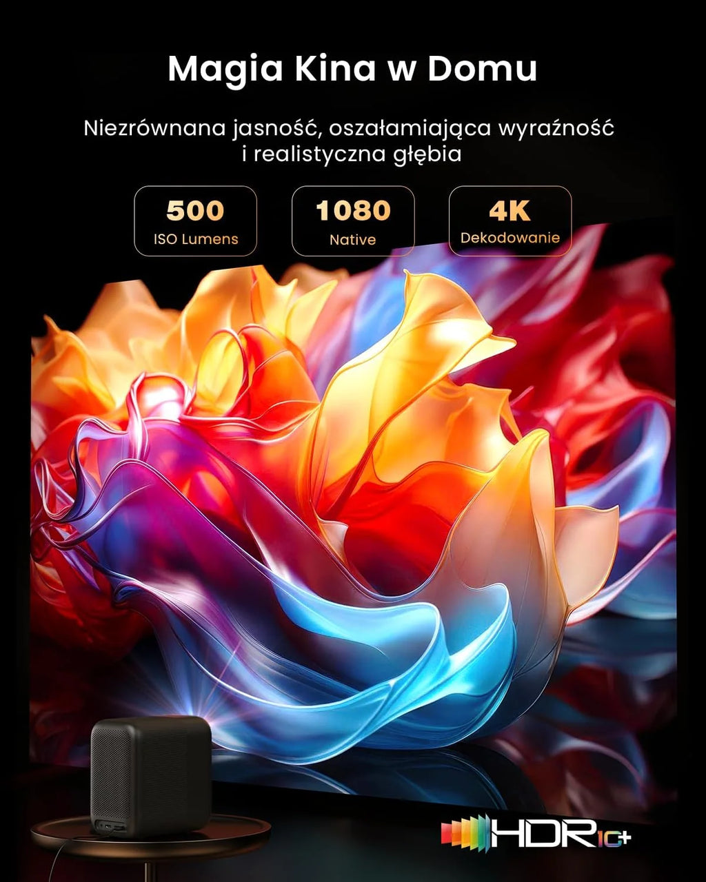 WEMAX Projektor Google TV 1080P Full HD, 500 ISO Lm, Obsługa 4K, MEMC Płynność Ruchu na Mecze 2026, W pełni Uszczelniona Optyka, Autofokus AI, HDR10, Dolby Audio, WiFi 5G, Bluetooth