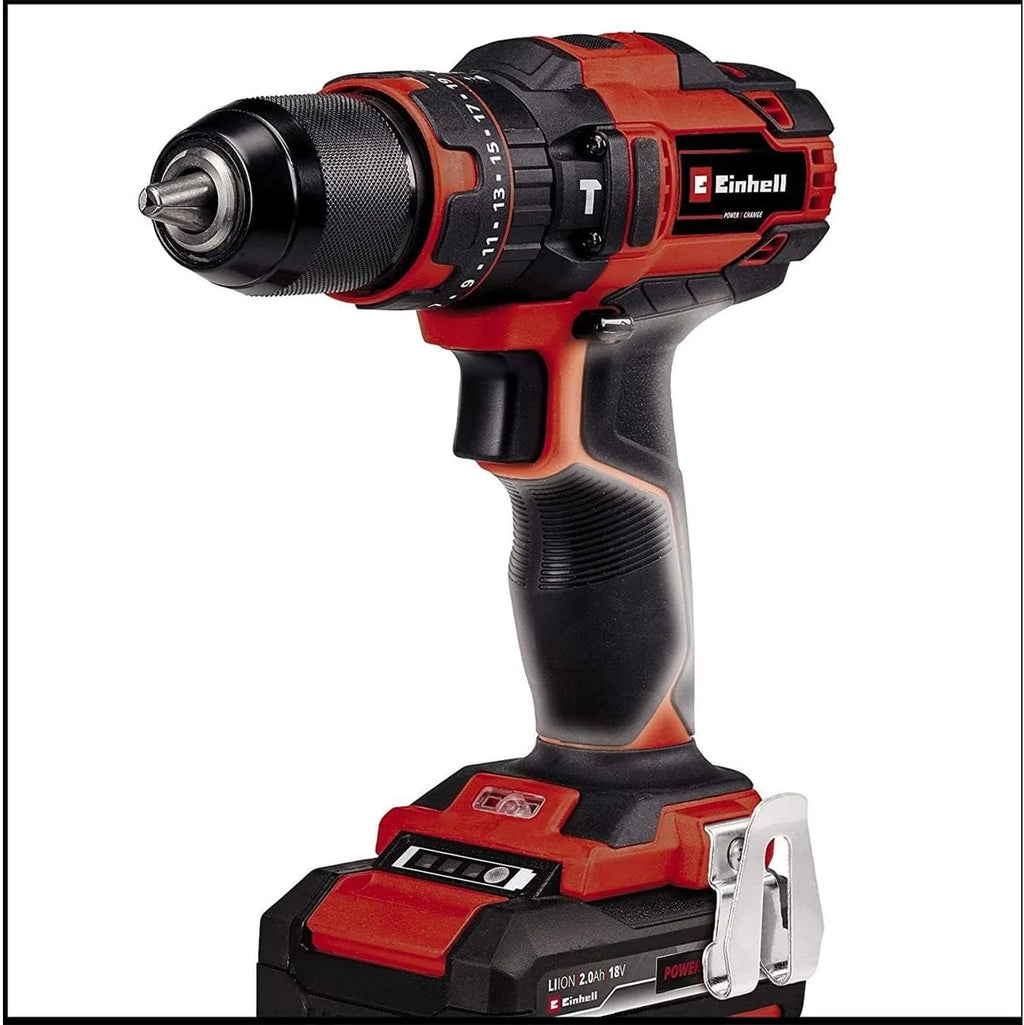Einhell Aku. zestaw wiertarko-wkrętarki z udarem TE-CD 18/40 Li-i +64 (2x2,0Ah) Power X-Change (Li-Ion, 18V, 40Nm, elektr. pręd., 2-bieg. przekł., maks. 24 000 min-1, akumulatory, ładow. i akces.)