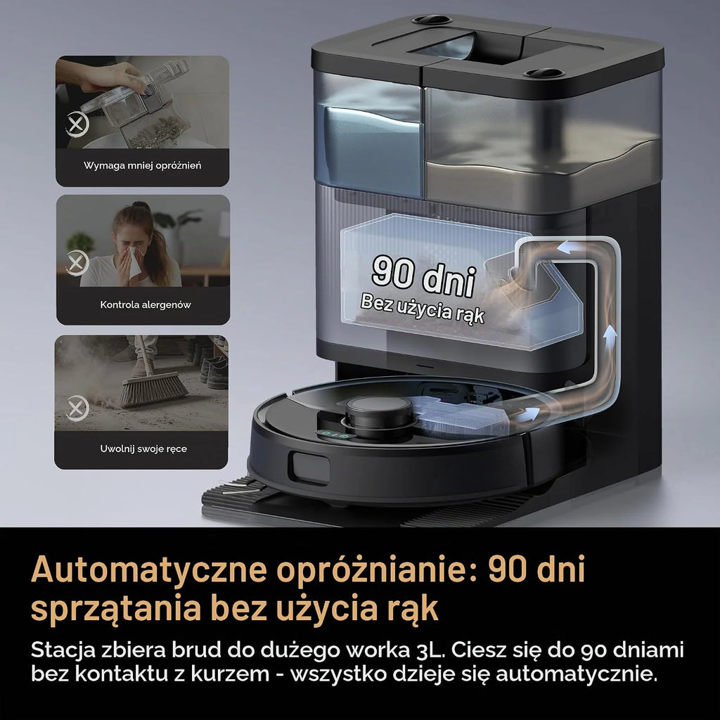 Ultenic MX50 Robot odkurzająco-mopujący 2w1, Automatyczna stacja czyszcząca All-in-One, do 180 min autonomii, Cicha praca ≤60 dB, WiFi/Alexa/Google Home, Do podłóg twardych i dywanów