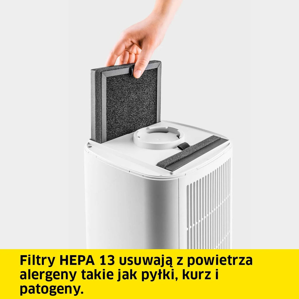 Kärcher Oczyszczacz Powietrza AF 20, Przepływ 220 m³/h, Wielkość Pomieszczenia 20 m², Wydajność Usuwa 99.95% Cząsteczek do 0.3 μm Takich jak Kurz, Pyłki i Alergeny, Timer, Tryb Automatyczny i Nocny