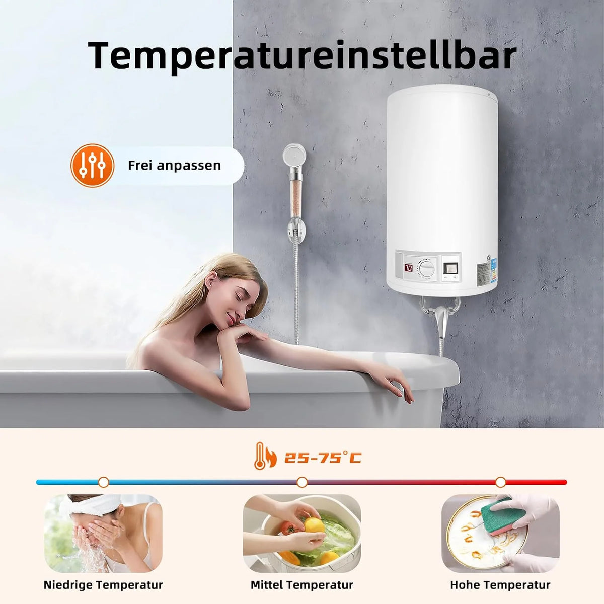 Elektryczny zbiornik ciepłej wody 2 kW, regulowany na ścianie, 50 l