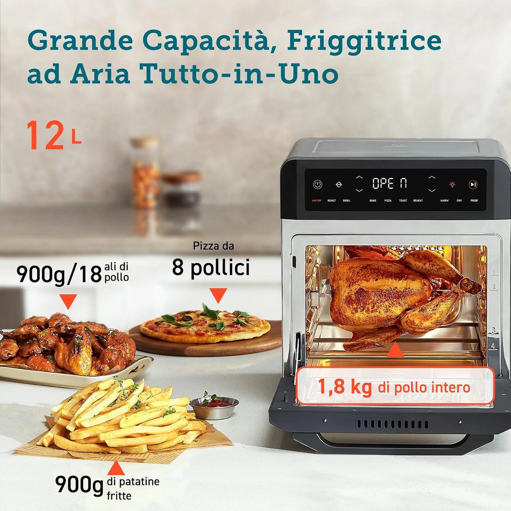 COSORI Frytkownica na gorące powietrze, 12 l, 11 funkcji, suszenie, fermentacja, podwójne ogrzewanie, okienko, Airfryer XXL, piec na gorące powietrze, mini piekarnik, książka z przepisami (może nie