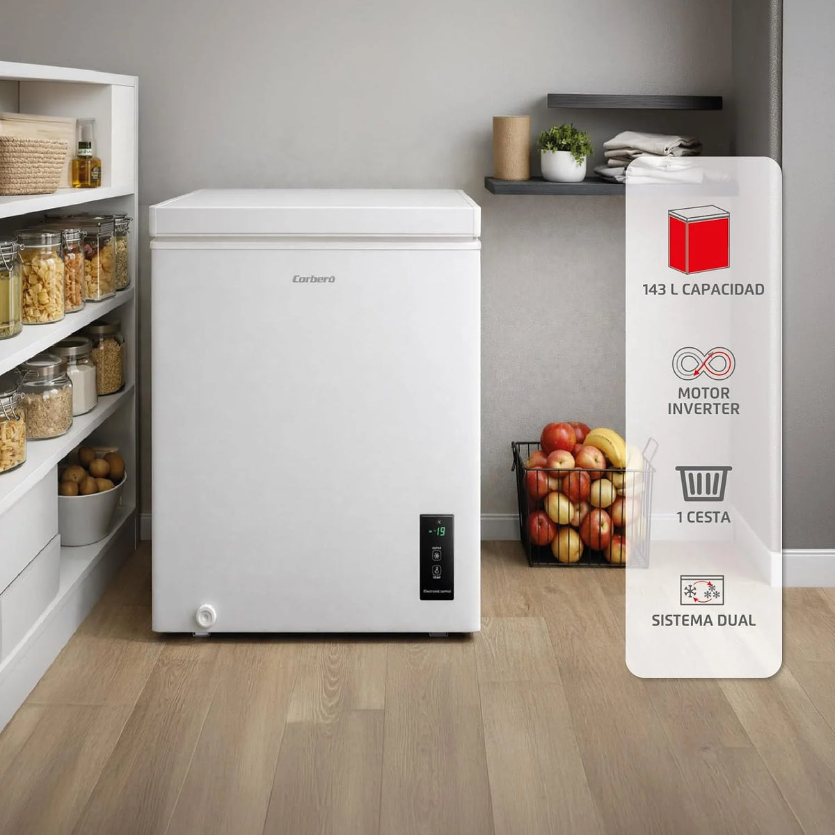 Skrzynia z zamrażarką | CCHM1506M | statyczna | 143 l | 85 cm | 37 dB | 1 elastyczny kosz | podwójny system super zamrażania | biały