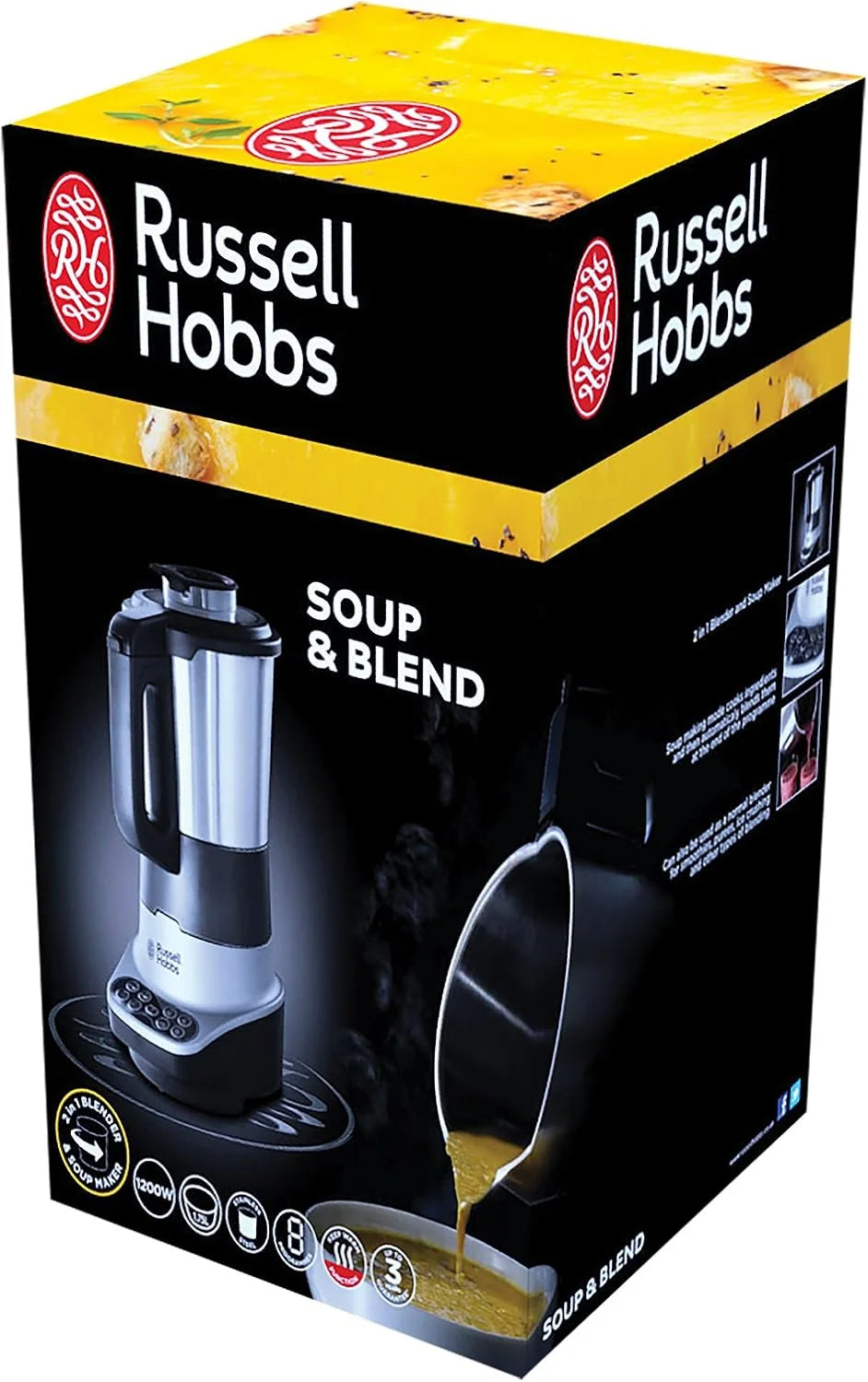 Russell Hobbs mikser, 8 programów, pojemność do 1,75l, stal nierdzewna, funkcja utrzymania ciepła, powłoka zapobiegająca przywieraniu, blendowanie, moc 800W, srebrny,Soup&Blend 21480-56