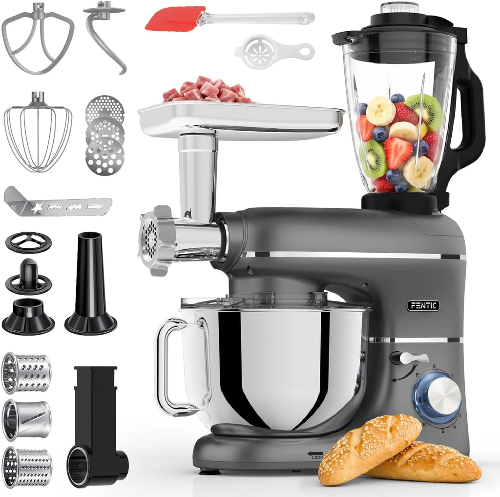 Robot kuchenny 2000 W, robot kuchenny, procesor żywności, miska do mieszania 6,2 l, w zestawie maszynka do mielenia mięsa, blender i dodatkowe akcesoria (Antracytowy)