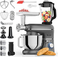 Robot kuchenny 2000 W, robot kuchenny, procesor żywności, miska do mieszania 6,2 l, w zestawie maszynka do mielenia mięsa, blender i dodatkowe akcesoria (Antracytowy)