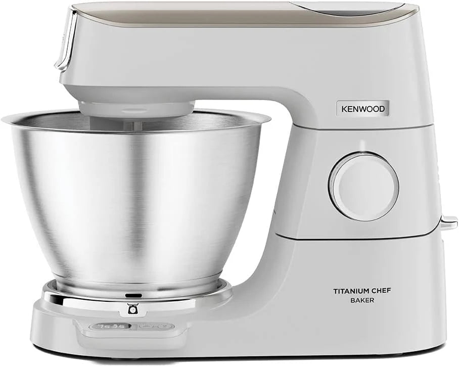 Kenwood Titanium Chef Baker KVC65.001WH, Zagniatarka planetarna z wbudowaną wagą, Trzepaczka K, Hak do wyrabiania, Trzepaczka, Miska 5 l, moc 1200 W, Biały