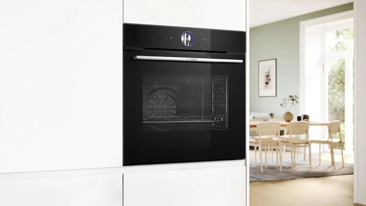 Bosch Hausgeräte HRG7764B1 seria 8 inteligentny piekarnik do zabudowy z funkcją wspomagania pary, 60 x 60 cm, zbiornik na wodę 1 l, wyświetlacz dotykowy TFT Plus; Air Fry; ręczne uderzenie pary;