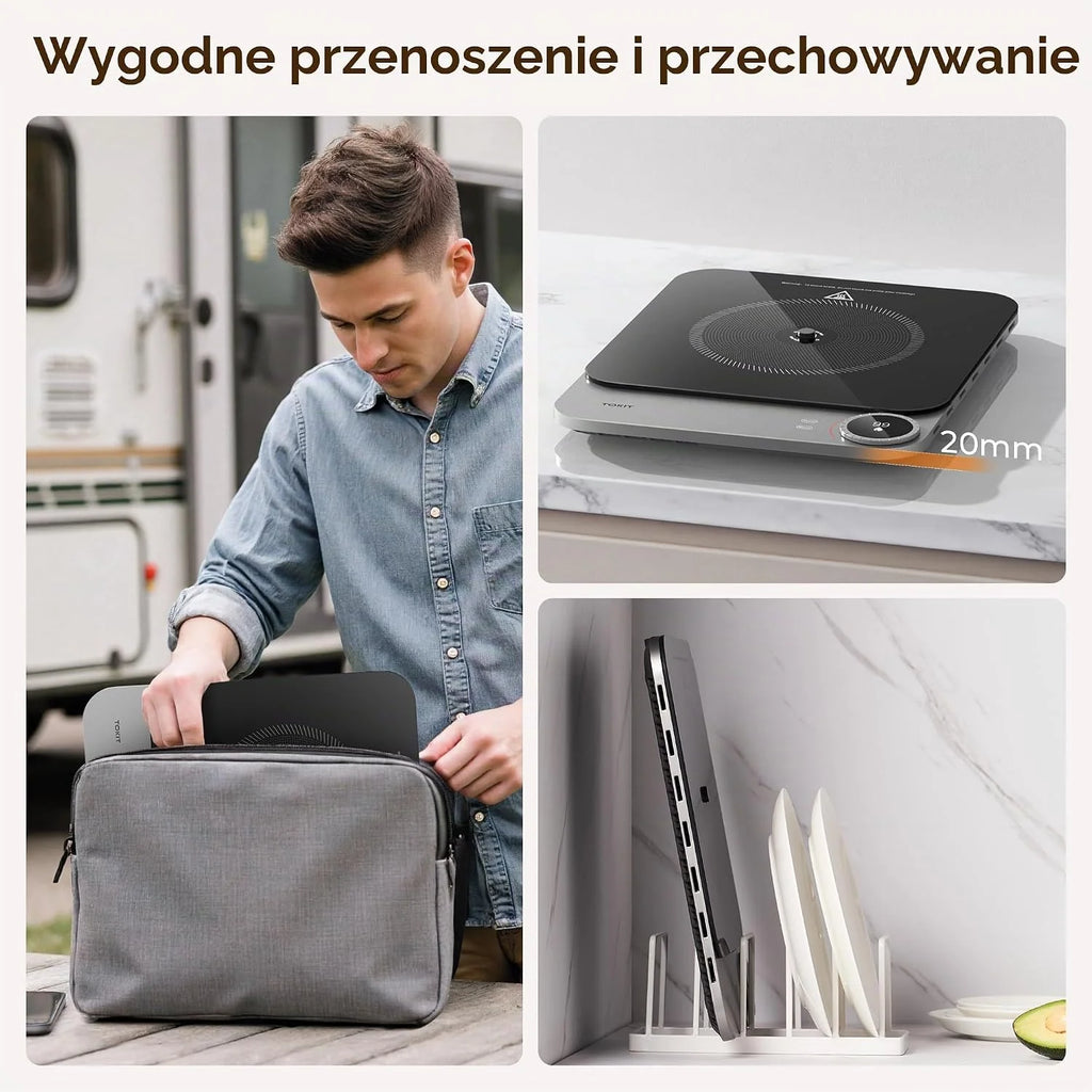 TOKIT Indukcyjna płyta grzewcza 2100 W ze sterowaniem przez aplikację, 99 poziomów mocy, ultra cienka kuchenka indukcyjna (20 mm), przenośna kuchenka indukcyjna do gotowania i biwakowania (aplikacja)