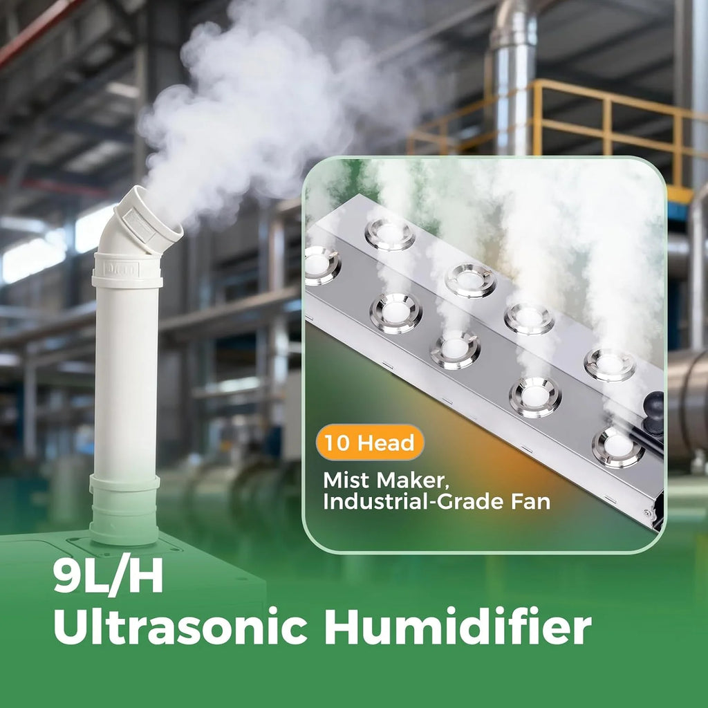 Ultradźwiękowy generator mgły 9 l/h, przemysłowy nawilżacz powietrza, regulowana objętość mgły, ultradźwiękowa maszyna do wytwarzania mgły, z filtrem, rurą PCW, do hodowli grzybów