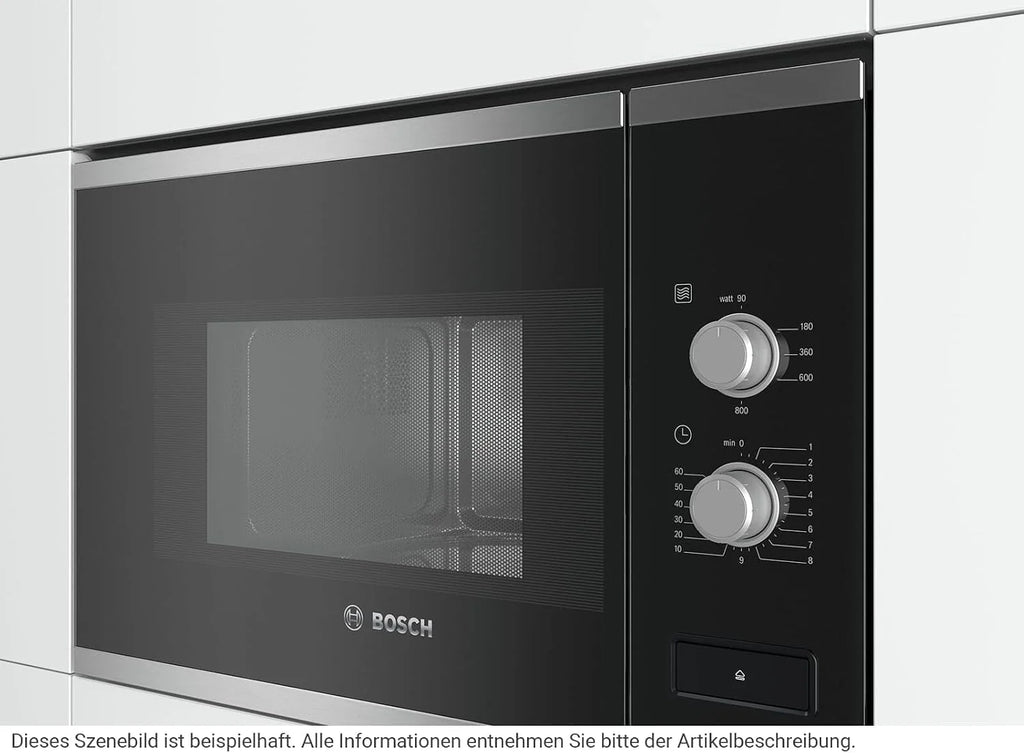 Bosch BFL520MS0 Seria 4 - Zintegrowana kuchenka mikrofalowa, 60 x 38 cm, 21 litrów, stal nierdzewna