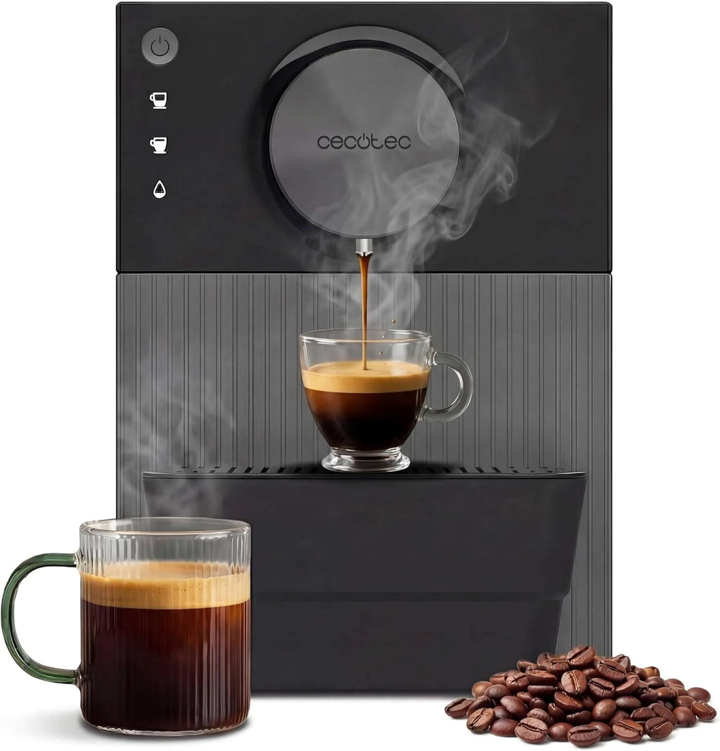 Cecotec Ekspres do kawy Superautomatyczny kompaktowy Cremmaet Cube 1350 W, system prasowania 10 g, system wstępnego zaparzenia, 19 barów, system Thermoblock, 5 poziomów mielenia, dotykowy panel