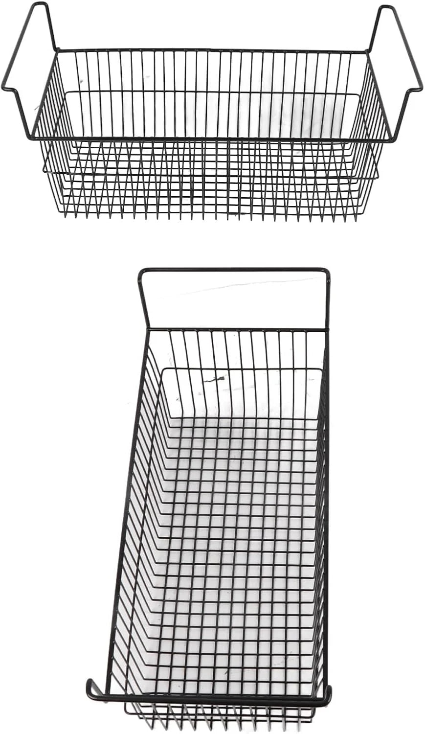 Organizer do zamrażarki skrzyniowej, głęboki kosz, do układania w stos, metalowy drut, czarny, do kuchni, lodówki, spiżarni (dł. 63 cm x szer. 27 cm x wys. 29 cm, uchwyt 9 cm)