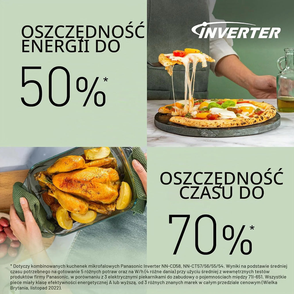Panasonic NN-CT56RBEPG 27 l kuchenka mikrofalowa kombi 4 w 1 z Airfryer, inwerter 1000 W, 19 automatycznych programów, grill konwekcyjny, oszczędność miejsca, smukła konstrukcja, czarna