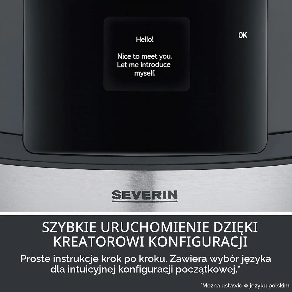SEVERIN FILKA, w pełni automatyczny ekspres do kawy przelewowej, ekspres 5 w 1 z wyświetlaczem LED, młynkiem, dzbankiem szklanym, czarny matowy/stal nierdzewna, KA 9694