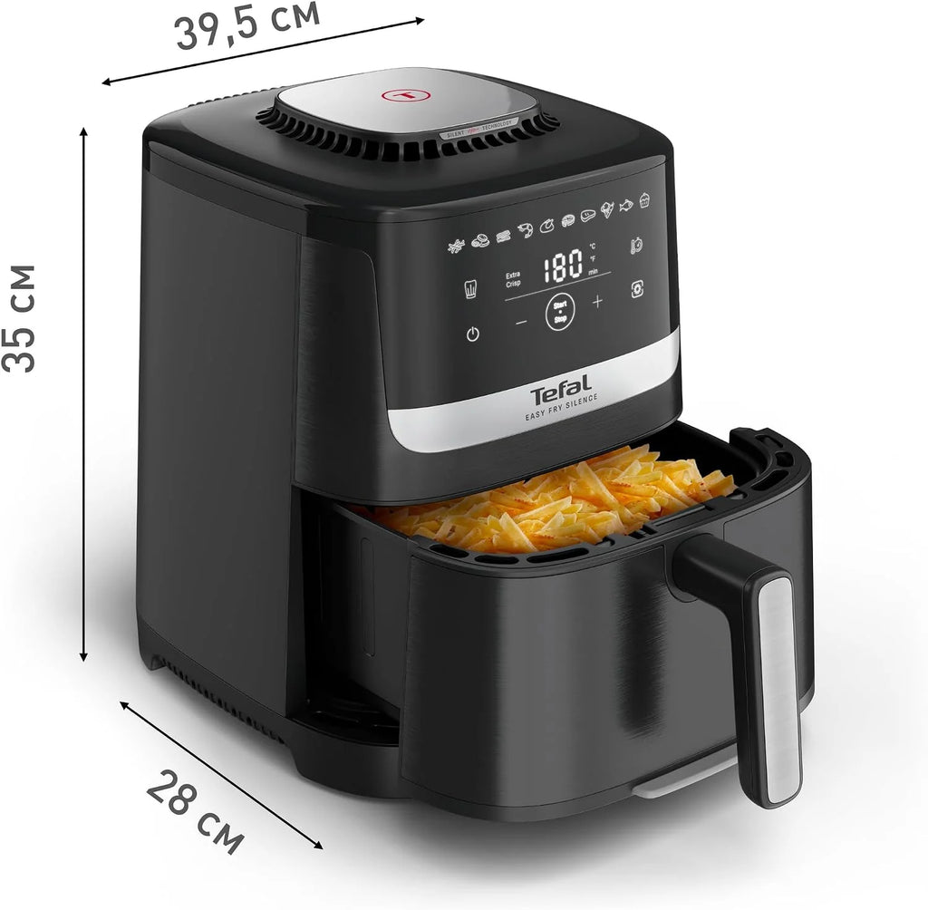 TEFAL EY5528 Frytkownica beztłuszczowa Easy Fry Silence cicha praca, 1670W, 10 programów, pojemność 5l, 99% mniej tłuszczu, Extra Crisp, odpinany uchwyt misy, łatwe czyszczenie, 40-220°C, czarna