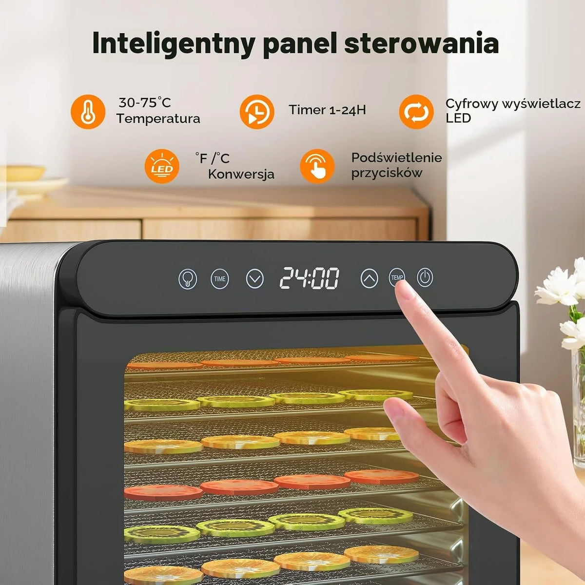 COSTWAY Suszarka do żywności 600W z 7 tacami ze stali nierdzewnej, z timerem 24h i temperaturą 30-75℃, suszarka do mięsa, warzyw i owoców, 34 x 40,5 x 32cm
