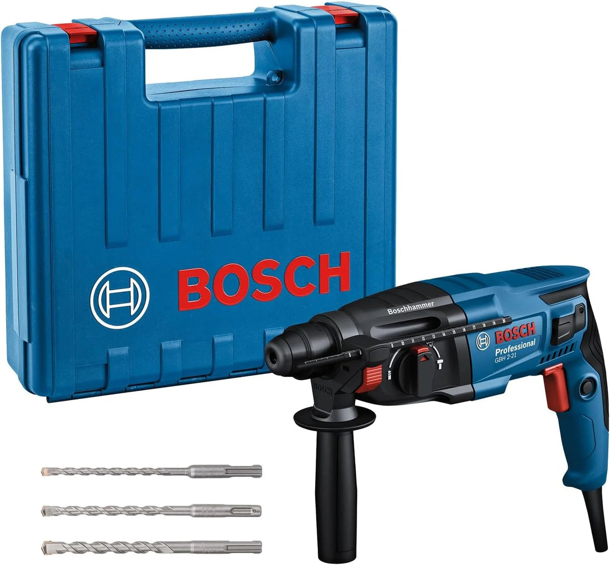 Bosch Professional Młot udarowo-obrotowy GBH 2-21 Professional (uchwyt SDS plus, 3 wiertła SDS plus, (6/8/10 mm), rękojeść dodatkowa, sukno maszynowe, ogranicznik głębokości, walizka)