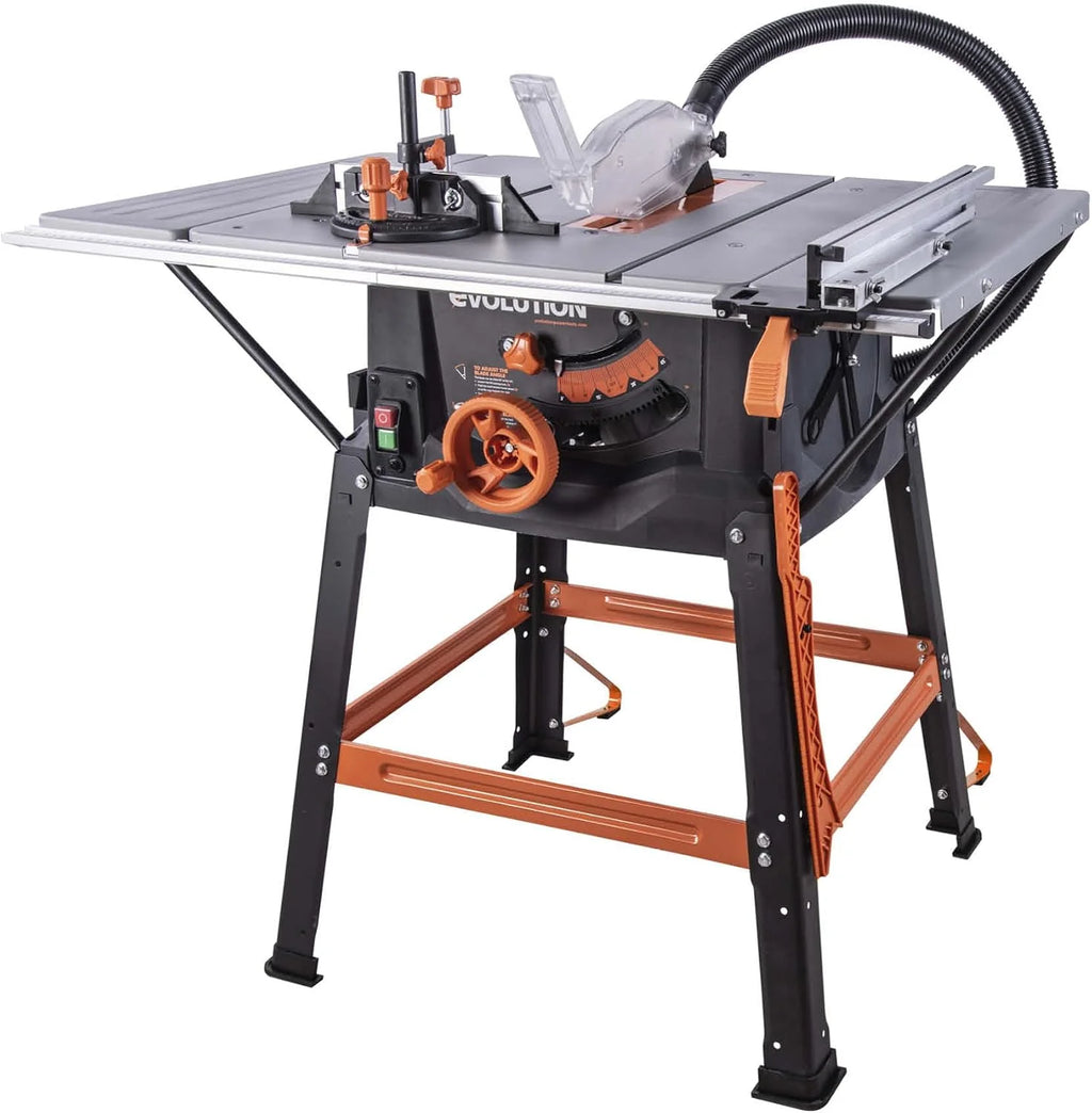 Evolution Power Tools, piła stołowa R255MTS, wielomateriałowa, wszechstronna i przenośna, tnie drewno, metal, plastik i wiele innych materiałów, piła warsztatowa, tarcza TCT 255 mm