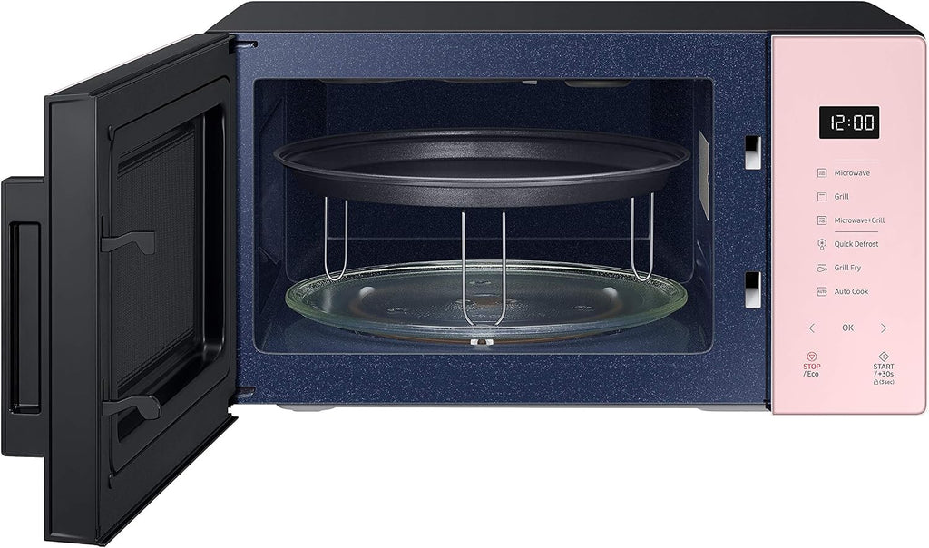 Samsung MG23T5018CP Kuchenka mikrofalowa, 23 l, 1100 W, Air Fry, ze złotniczą tacą, designerskie szkło, puder