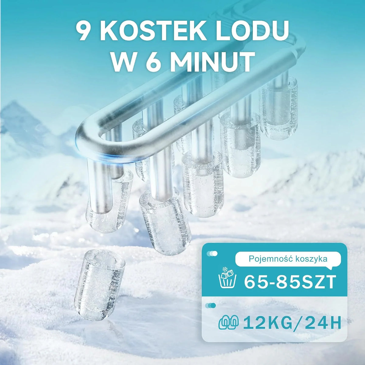 EUHOMY Kostkarka do lodu, 9 Kostek w 6 Minut, 12 kg/24 h, Maszyna do Kostek Lodu ze Stali Nierdzewnej z Przenośną Rękojeścią, Samoczyszczące Kompaktowe Maszyny do Lodu do Domu/Kuchni/Biura/Baru