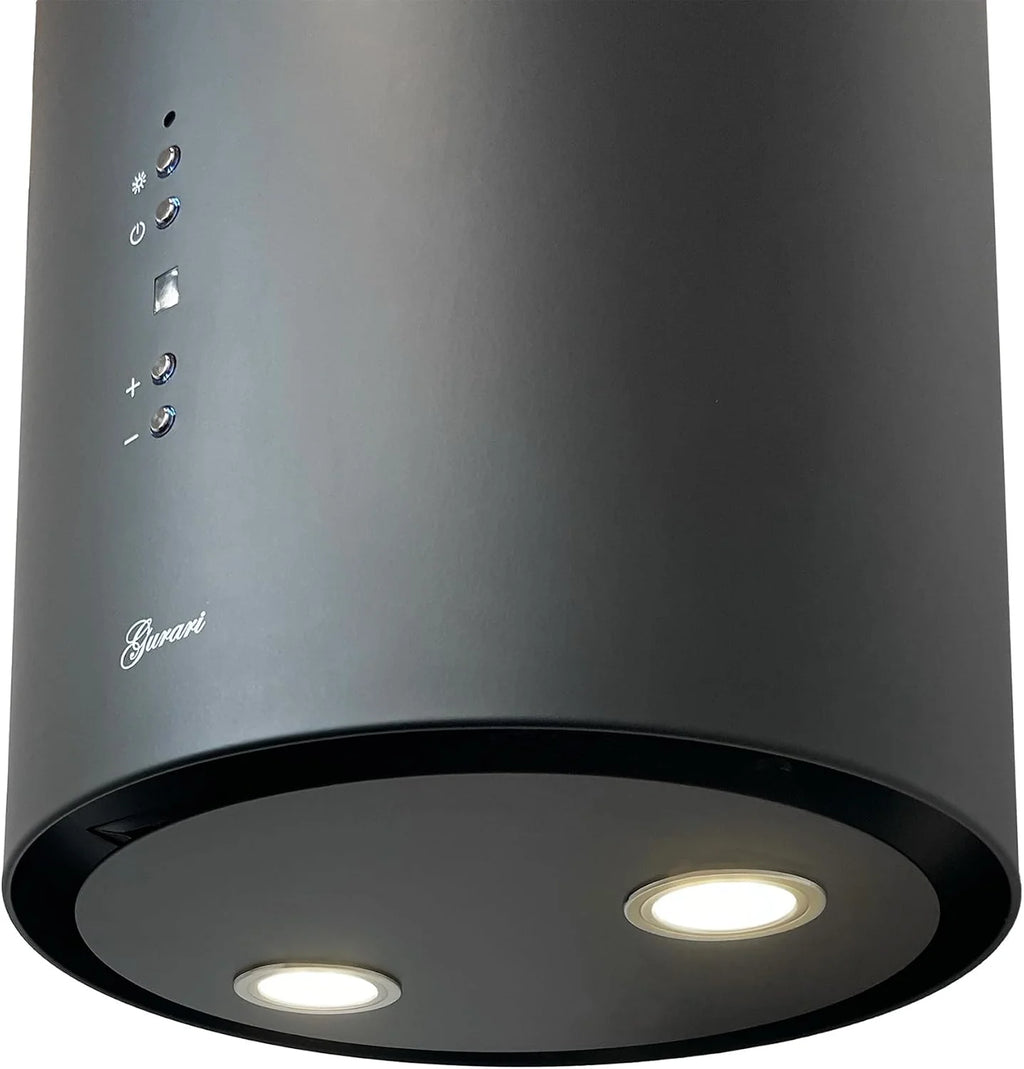 GURARI Okap wyspowy GCH I 385 36 BL Prime, okrągły okap kuchenny 36 cm, czarny, 1000 m³/h, 4 stopnie, wyświetlacz, oświetlenie LED