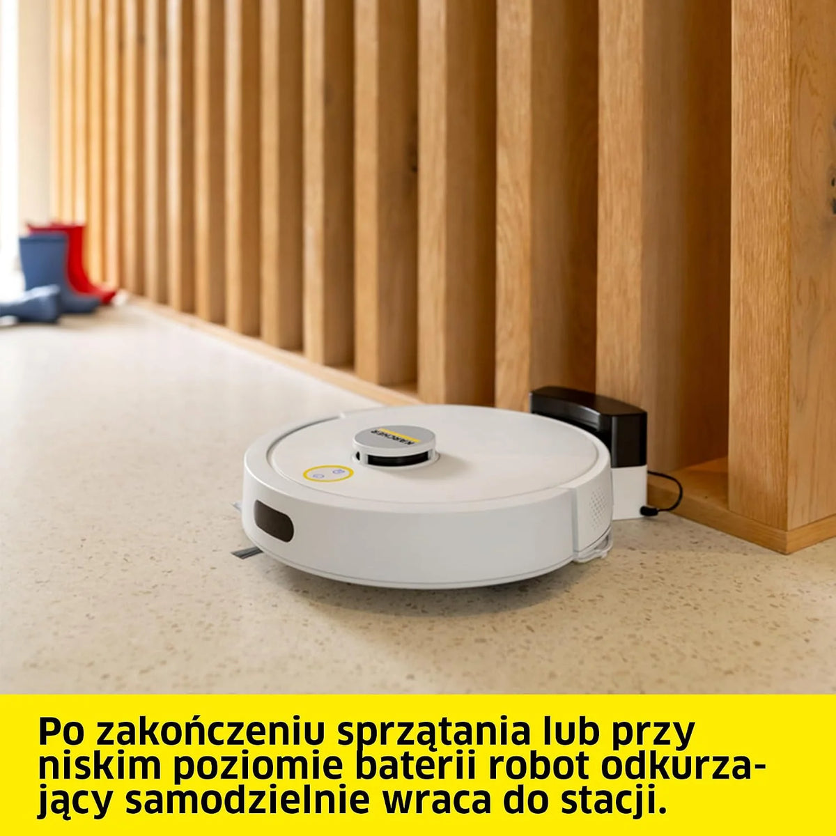 Kärcher robot sprzątający RVC 3, 15 000 Pa, do 130 min pracy, sterowanie przez aplikację, mapowanie, nawigacja laserowa, czujniki upadku, automatyczne ładowanie, do twardych podłóg i dywanów