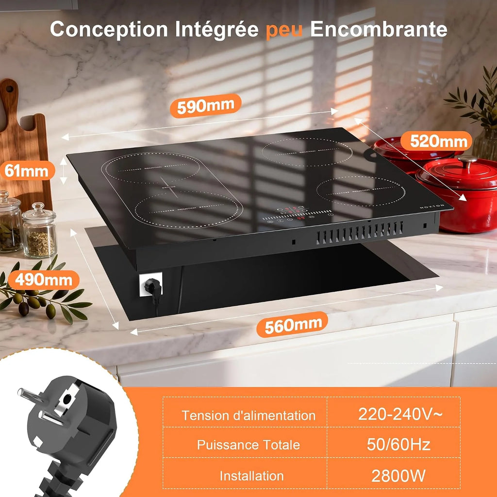 NOXTON Płyta indukcyjna 60 cm, płyta kuchenna do zabudowy, 4 płyty, 3500 W