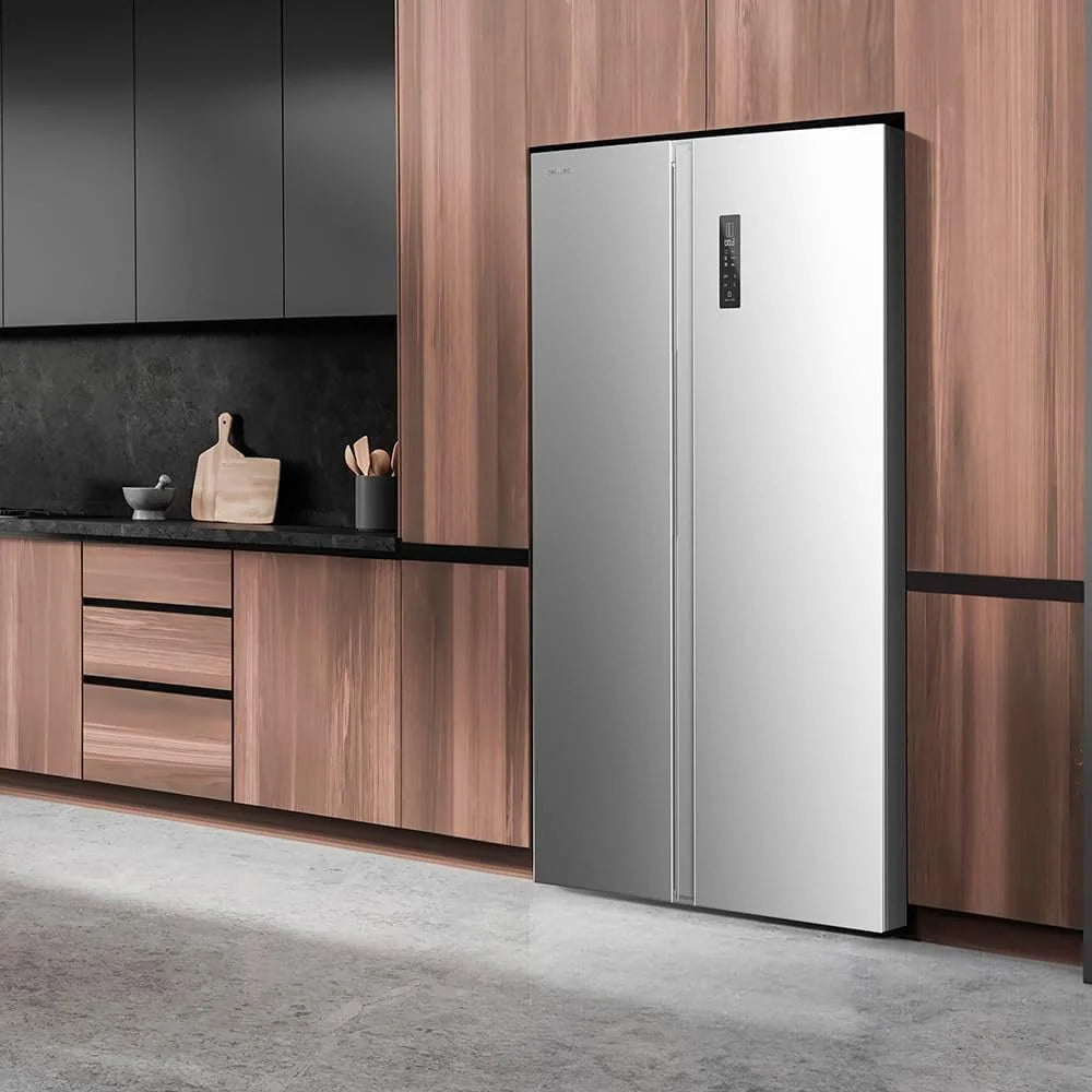 Cecotec Amerykańska lodówka Side By Side - 562 l - Bolero CoolMarket SBS 562 Inox E. 177 x 91,2 cm, kompresor Inverter Plus, niskie zużycie, No Frost, Multiairflow, szybkie chłodzenie, stal nierdzewna