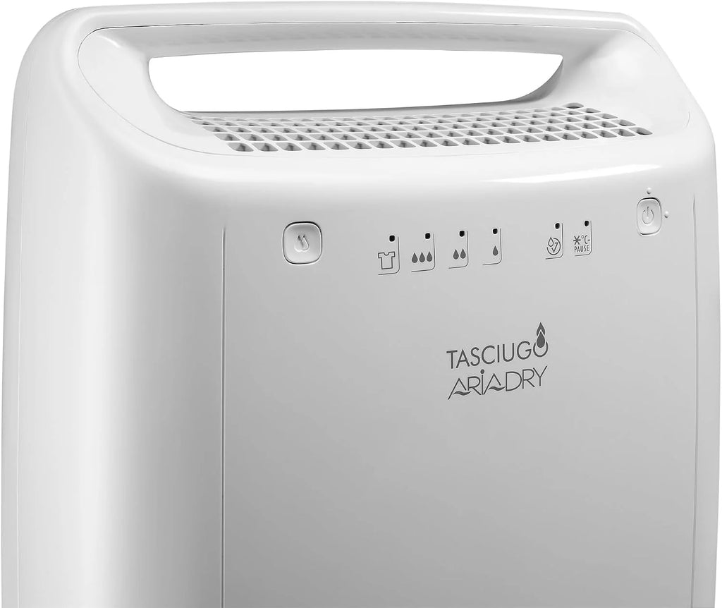 De'Longhi DEX210SF osuszacz powietrza w domu do usuwania wilgoci, odporny na pleśń, suszarka, podwójny system filtracji powietrza, 10 l/dzień, system bezpieczeństwa, uchwyt, biały