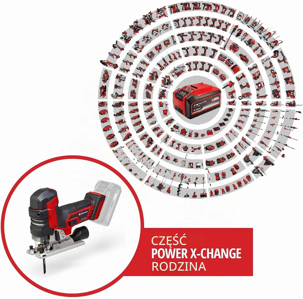 Einhell Power X-Change akumulatorowa wyrzynarka – silnik bezszczotkowy 18 V, głębokość cięcia 135 mm, długość skoku 26 mm, profesjonalna elektryczna piła wyrzynarkowa TP-JST 18/135 Li z 3 ostrzami