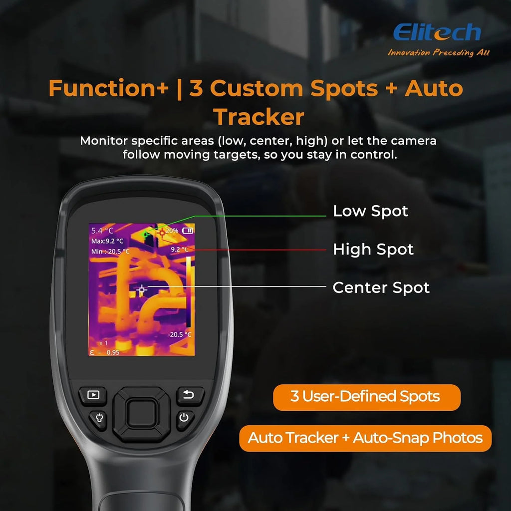 Elitech Kamera termowizyjna 256 x 192, rozdzielczość IR, częstotliwość odświeżania 25 Hz, kamera widokowa 2 MP, wyświetlacz LCD 3,5", IP54, wodoszczelna i pyłoszczelna, USB-C, -20°C do 550°C, dla