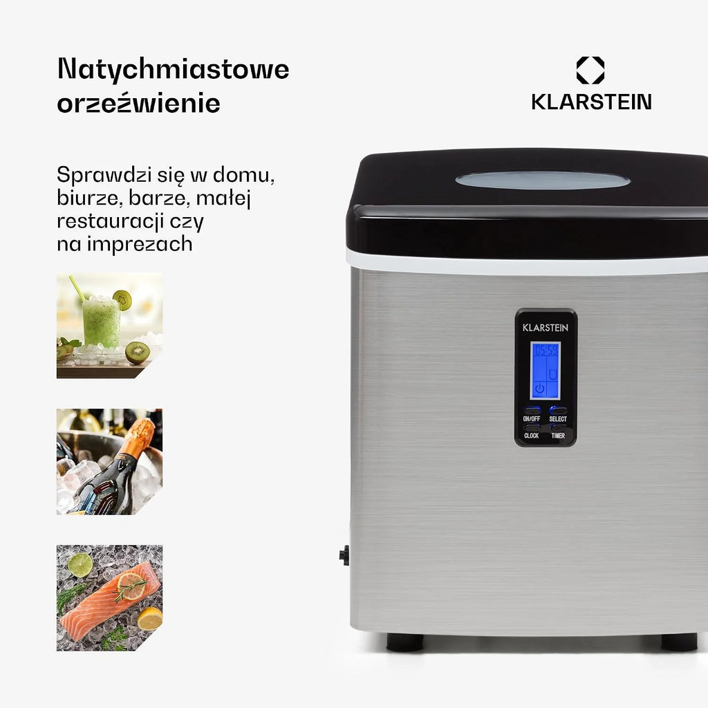 Klarstein Mr. Silver Frost kostkarka do lodu - 150 W, zbiornik 3,3 litra, wyściółka z tworzywa sztucznego bez smaku, system pomp, łatwy do czyszczenia, odłączane części, stal nierdzewna, czarny