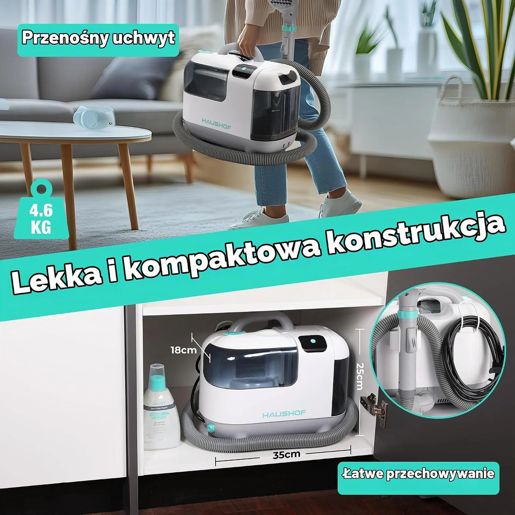 HAUSHOF StainZapper Vapo przenośna myjka parowa 1200 W, podkładka lawowa 1,8 l z ogrzewaniem do siedzeń samochodowych, dywanów i dywanów, myjka parowa do kuchni i łazienek z 750 ml środkiem