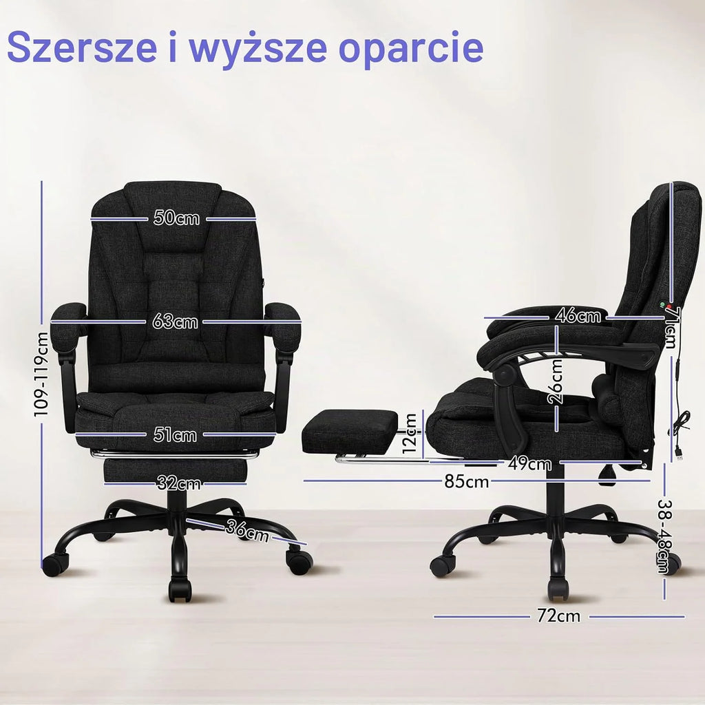 ALFORDSON CHAIR krzesło biurowe, krzesło komputerowe, krzesło gamingowe, obrotowe, do biurka komputerowego, ergonomiczne, wysokie oparcie z podparciem lędźwiowym i kółkami, materiał, czarny