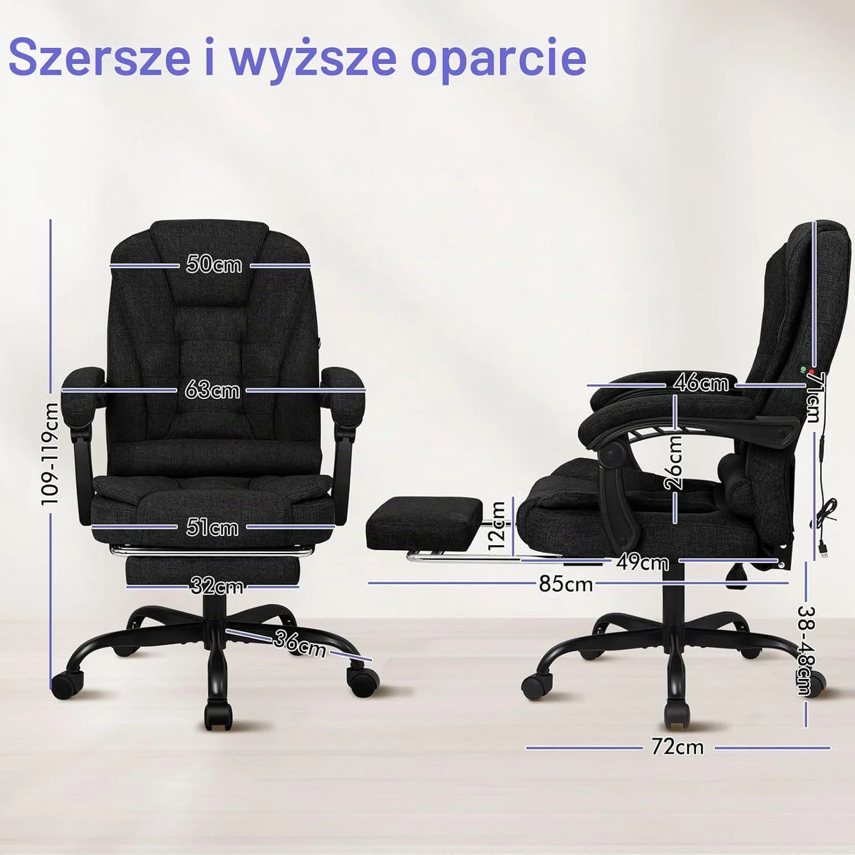 ALFORDSON CHAIR krzesło biurowe, krzesło komputerowe, krzesło gamingowe, obrotowe, do biurka komputerowego, ergonomiczne, wysokie oparcie z podparciem lędźwiowym i kółkami, materiał, czarny