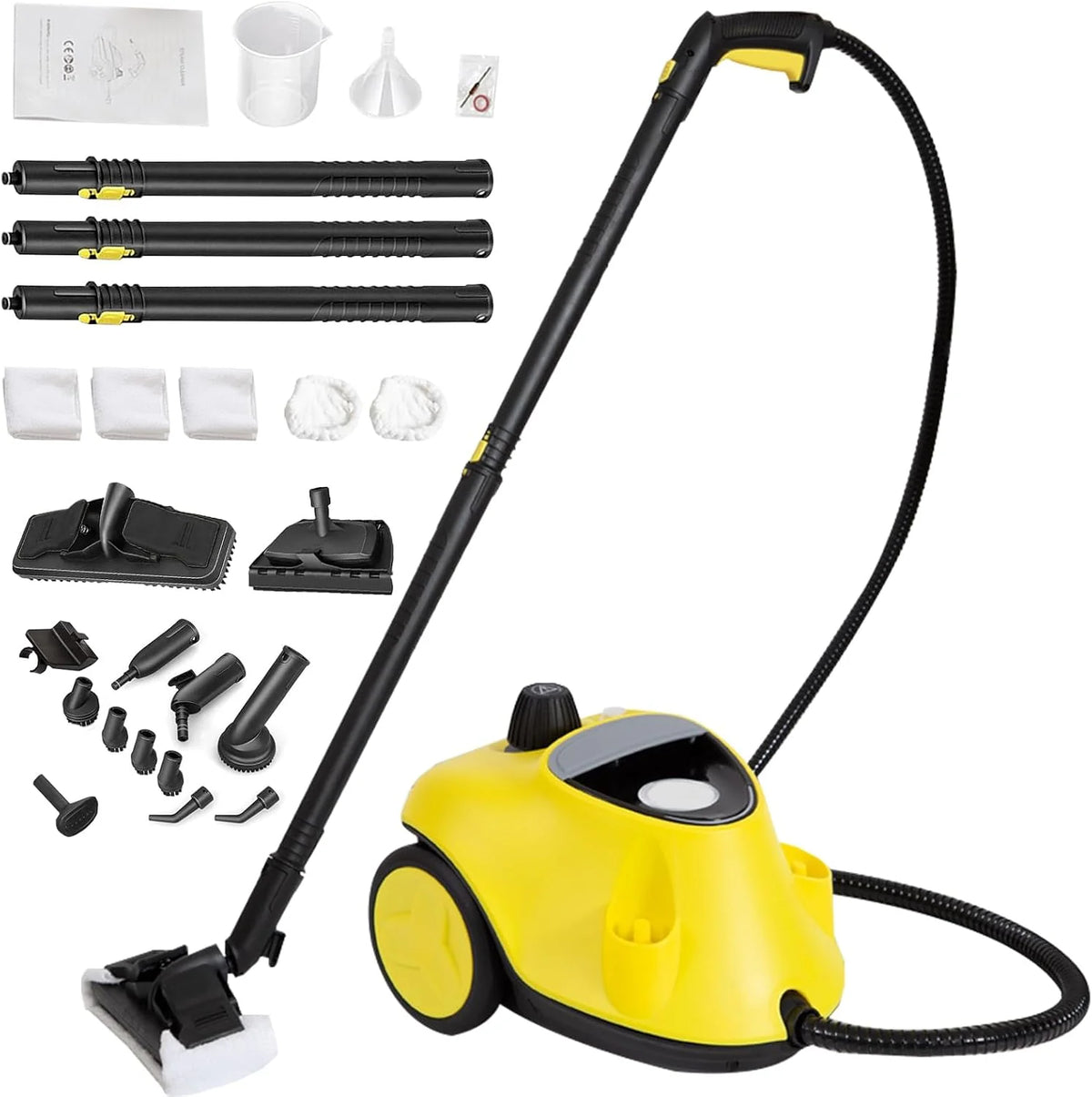 Ulepszona myjka parowa 2100 W z 29 akcesoriami, wielofunkcyjna ręczna urządzenie parowe ze zbiornikiem 2,1 l, ciśnienie pary 5 bar, zestaw do czyszczenia podłóg i dyszami, alarm niskiego poziomu wody