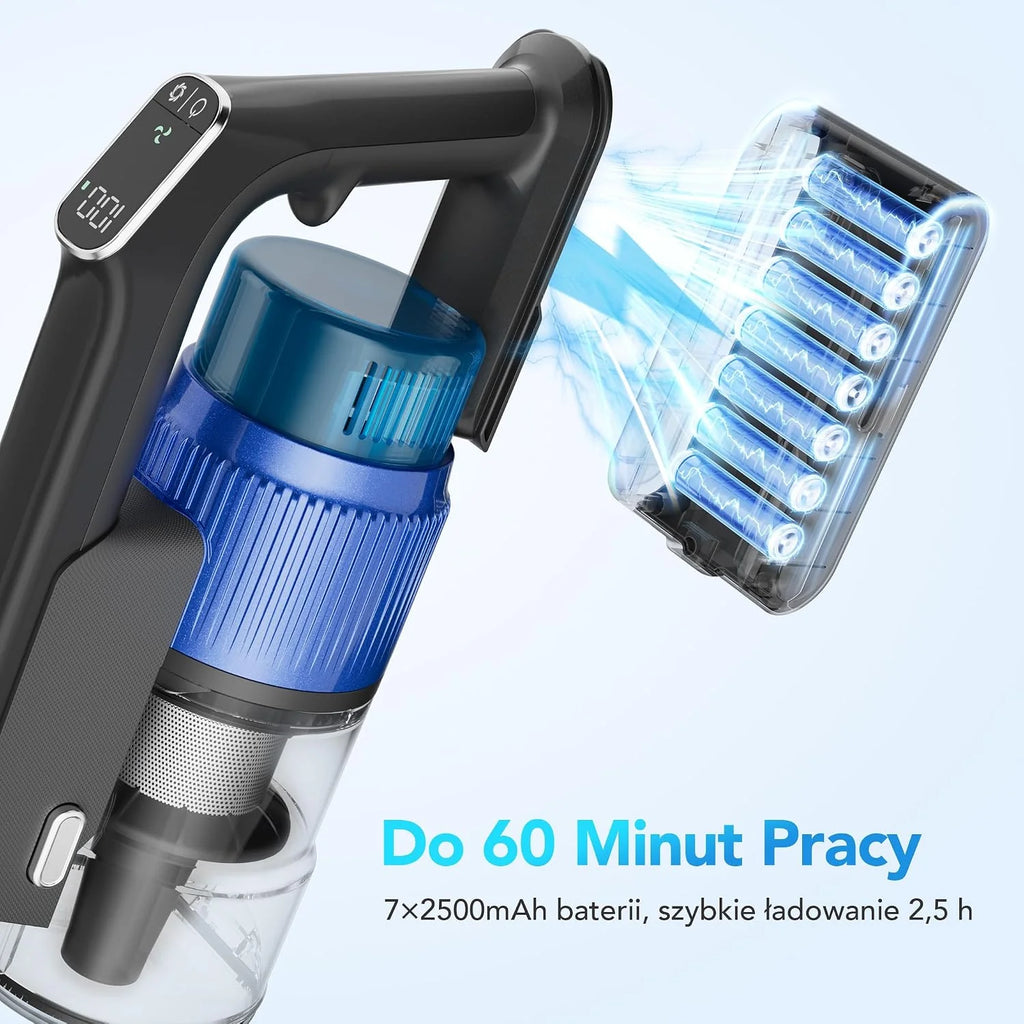 Greenote GSC80 Bezprzewodowy Odkurzacz Pionowy 45KPa/600W, ze Stacją Ładowania, Czas Pracy do 60 Min, Składana Rura, Ekran Dotykowy, Szczotka Anti-Tangle do Sierści Zwierząt, Dywany i Twarde Podłogi