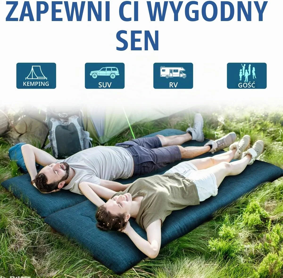 MAXYOYO Przenośny składany materac futon, hipoalergiczna tkanina i pianka z pamięcią kształtu podkładka na materac z uchwytem i zamkiem błyskawicznym do użytku na zewnątrz wewnątrz kemping samochód