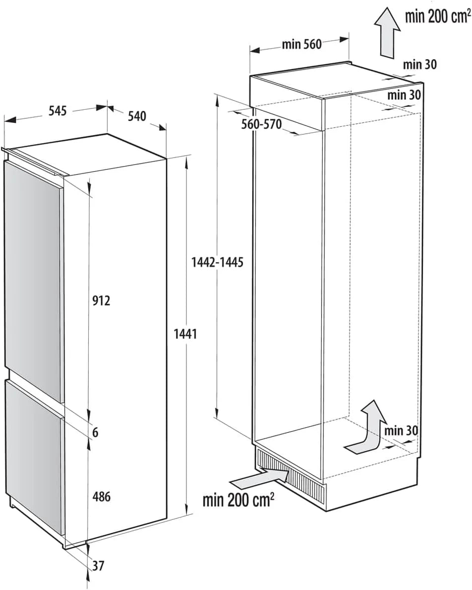 Gorenje RKI514D22 lodówko-zamrażarka do zabudowy/145 nisz/zawias drzwiowy stały/EEK: D/FrostLess/208 litrów/cyfrowy wskaźnik temperatury/oświetlenie LED/zawias drzwiowy wymienny/wys. x szer. x gł