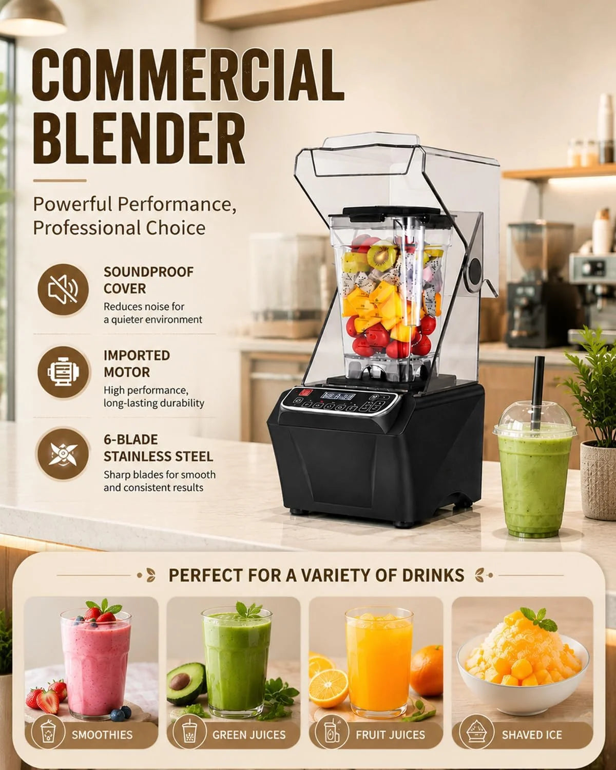 Blender Wysokoobrotowy 2000W, 2L, 38 000 obr./min, Ostrza Inox PC