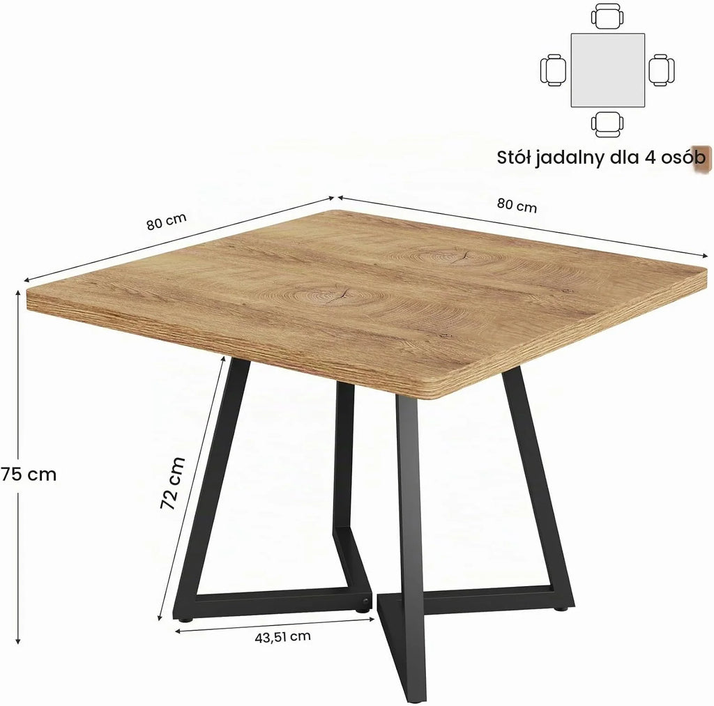 Tribesigns Stół jadalny – Mały stół do kuchni i jadalni, 80 x 80 cm, 4-osobowy, styl industrialny z metalowymi nogami (naturalny i czarny)