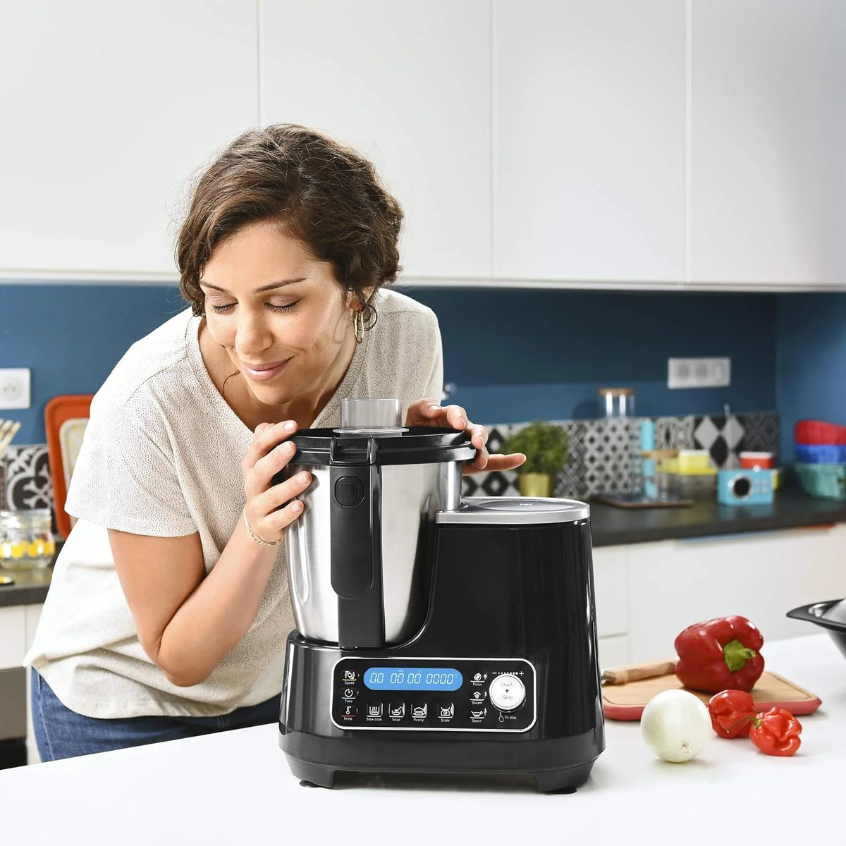 Moulinex Click Chef HF456810 robot kuchenny, wielofunkcyjny, 5 programów automatycznych, robot kuchenny, kompaktowy, 25 funkcji, zintegrowana waga kuchenna, parowar, mikser 3,6 l, 1400 W,