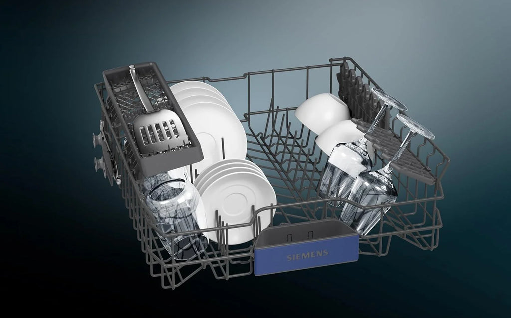Siemens SN43HS03TE iQ300, zmywarka do naczyń do zabudowy 60 cm, kosz na sztućce, potwierdzona wydajność higieniczna, smartStart, górny kosz z regulacją wysokości, varioSpeed, asystent programu