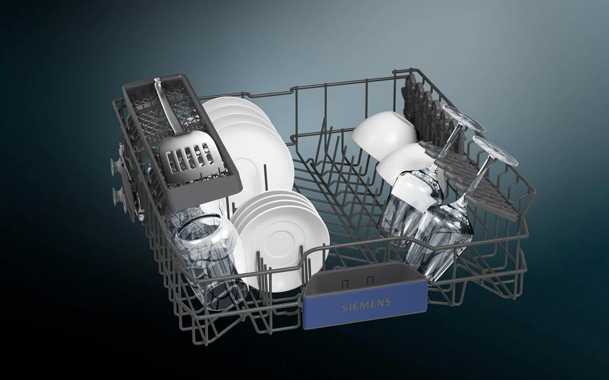 Siemens SN43HS03TE iQ300, zmywarka do naczyń do zabudowy 60 cm, kosz na sztućce, potwierdzona wydajność higieniczna, smartStart, górny kosz z regulacją wysokości, varioSpeed, asystent programu
